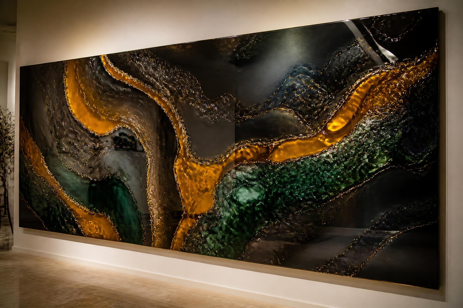 Large abstract resin wall artwork by Natalija Estrin